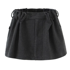 Women Houndstooth Plaid Woolen Short Skirt High Waist Preppy A-Line Pleated Mini Skirt With Double Buttons Vintage Elegant