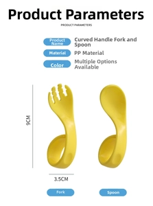 Detailed view of the 9cm curved training fork and spoon set made of safe PP material