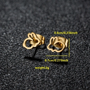 Cute hollow bunny rabbit stud earrings in gold stainless steel for women fashion