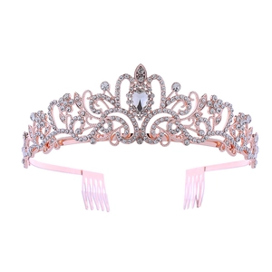 Elegant rose gold alloy crown with sparkling crystals and side hair combs for kids