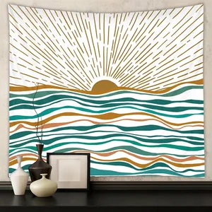 Wall Tapestry Polyester Abstract Sun And Sea Wave Print Bohemian Minimalist Modern Art Bedroom Living Room Decor