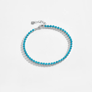 Elegant S925 sterling silver bracelet featuring vibrant sky blue round turquoise beads