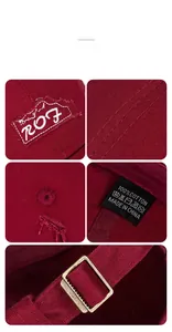 Detail of vintage burgundy cotton baseball cap with RO7 embroidery and metal buckle