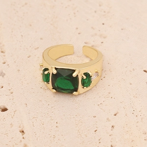Vintage gold copper ring featuring square emerald green zircon and adjustable open band