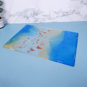 Detailed blue gradient acrylic panel with red foil for DIY storage box assembly