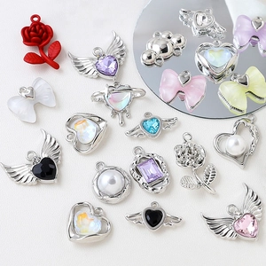 Alloy Zircon Pendants DIY Jewelry Charms Heart Wings Bow Rose Flower Accessories For Necklace Bracelet Handmade