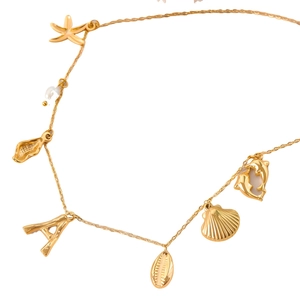 18k gold plated necklace with freshwater pearl starfish shell charms and letter A