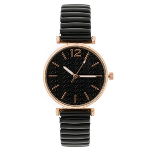 Orologio Al Quarzo Da Donna Quadrante Con Goffratura A Foglie Cassa Rotonda In Lega Cinturino Elastico In Metallo Retro