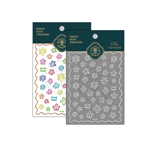 5D stereoscopic floral nail art stickers set with colorful flowers and white outlines