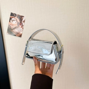 Glossy Patent Leather Mini Underarm Bag Mirror Finish Small Square Shoulder Bag For Women Fashion Commute Party Accessory