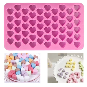 Pink 55-cavity heart silicone mold for DIY chocolate, candy, and cake decorations