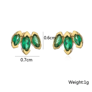 Detail view of 18K gold snake studs with green zircon and clear size dimensions