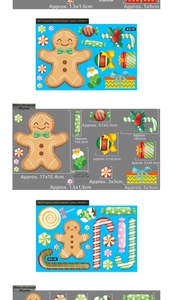 Size specifications for Christmas gingerbread man and candy cane window stickers