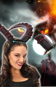Detail of demon horn headband with spiral texture and red brush finish for Halloween