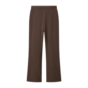 Pantalon femme marron café taille haute à coupe droite et design décontracté minimaliste