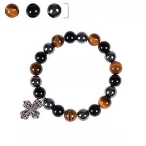 Bracelet homme en œil de tigre 10mm avec pendentif croix et perles d'hématite