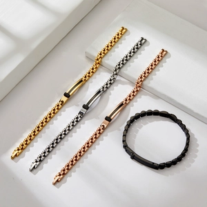 Fashion Stainless Steel Geometric Plate Watchband Link Bracelet For Men Women Unisex Electroplated Metal Jewelry Daily Gift