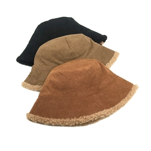 Three colors of corduroy bucket hats with thick sherpa lining for autumn and winter