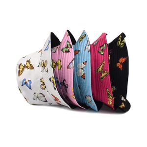 Set of colorful butterfly print bucket hats in five different shades for men and women