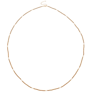 Tiger eye crystal beaded necklace with brown and white pearls on a clean white background