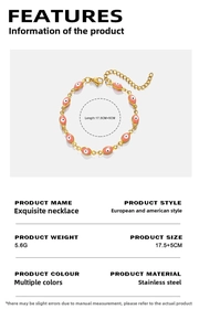Bracelet œil porte-bonheur rose en acier inoxydable doré mesurant 17,5cm plus 5cm