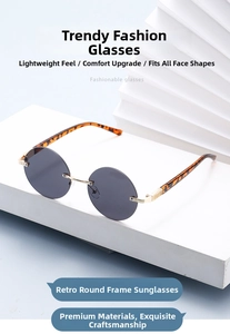 Detailansicht von Retro-Rund-Sonnenbrille mit Leoparden-Bügeln und Gold-Verzierungen