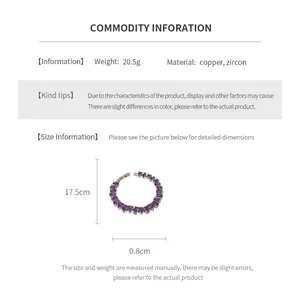 Detailed size chart for the copper zircon bracelet showing 17.5cm length and 0.8cm width