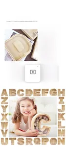 Macro detail of wooden alphabet money box with clear acrylic cover for kids savings