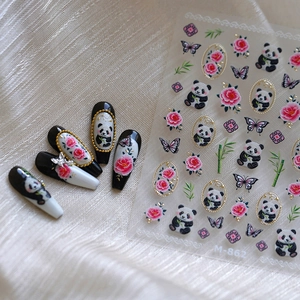 3D Relief Nagelaufkleber Panda Blume Schmetterling Bambus Muster Chinesischer Stil Selbstklebende Decals Für Frauen Maniküre