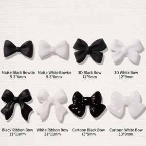 50pcs black and white resin bow charms for nail art in various styles and sizes