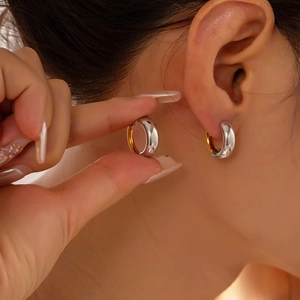 Polished two-tone 18k gold and silver plated hoop earrings for women in a vintage style