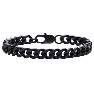 Detail of matte black Cuban link bracelet with durable lobster clasp closure