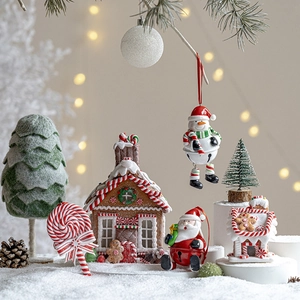 Christmas Hanging Ornaments Resin Santa Claus Reindeer Snowman Bells Gingerbread Man Candy Desktop Decor Holiday Gifts