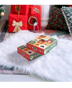 Detail of Christmas blind box gift packaging with 12 grids featuring Santa and festive icons