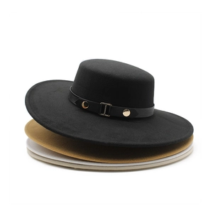 Vintage British Style Boater Hat For Women Men Large Brim Flat Top Fedora Hat Felt Jazz Hat Autumn Winter Fashion Accessory