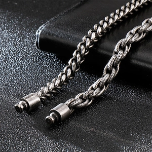 Retro stainless steel bracelets for men featuring dual weave and link chain textures