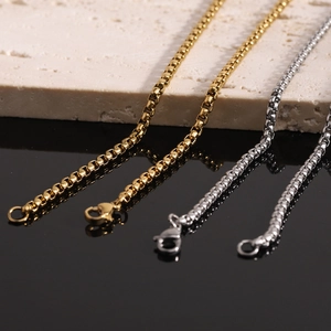 304 stainless steel box chain necklaces in gold and silver finish with lobster clasp