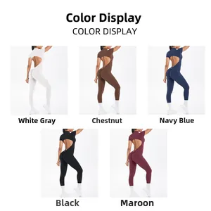 Vue arrière de bodys de yoga avec découpe au dos et effet push-up fessier en cinq couleurs