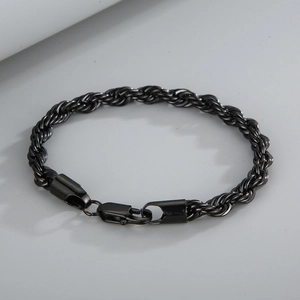 Detailed view of the 8mm black titanium steel twist rope chain bracelet with clasp