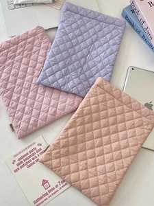Quilted diamond pattern tablet sleeves in pastel pink and purple soft fabric