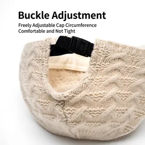 Beige cable knit baseball cap with adjustable plastic buckle for comfortable custom fit