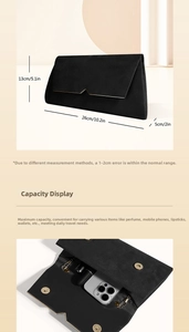 Detail view of black velvet evening clutch showing capacity for phone and cosmetics
