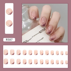French tip press-on nails in purple and nude design with 24 pieces set R587