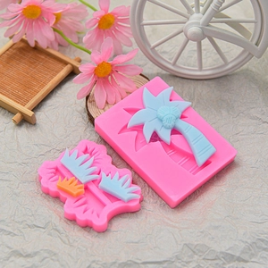 Pink silicone palm tree and grass fondant molds for tropical cake decoration and DIY baking