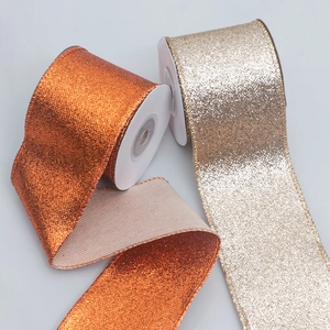 Sparkling metallic glitter ribbons in bronze and champagne gold for Christmas DIY decoration