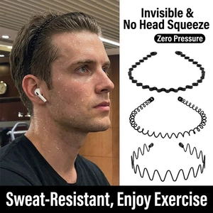 Men Hairbands Wavy Metal Spiral Plastic Headbands Non-Slip Flexible Hair Hoops For Sports Face Wash Hair Styling Accessories