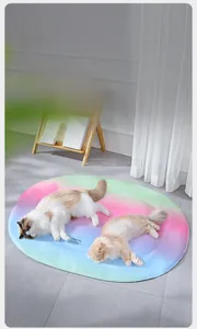 Macro detail of the extra-large rainbow gradient pet cooling mat for multiple cats