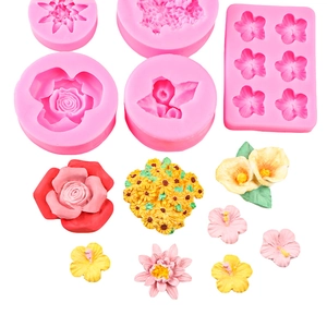 Pink silicone floral molds for lotus and rose flower shaped cake fondant decorations