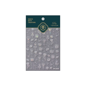 Holographic ocean theme nail stickers featuring jellyfish, shells and stars model M-535
