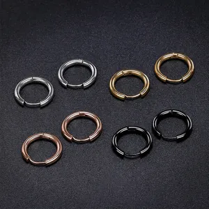 Polished stainless steel hoop earrings in silver gold rose gold and black colors